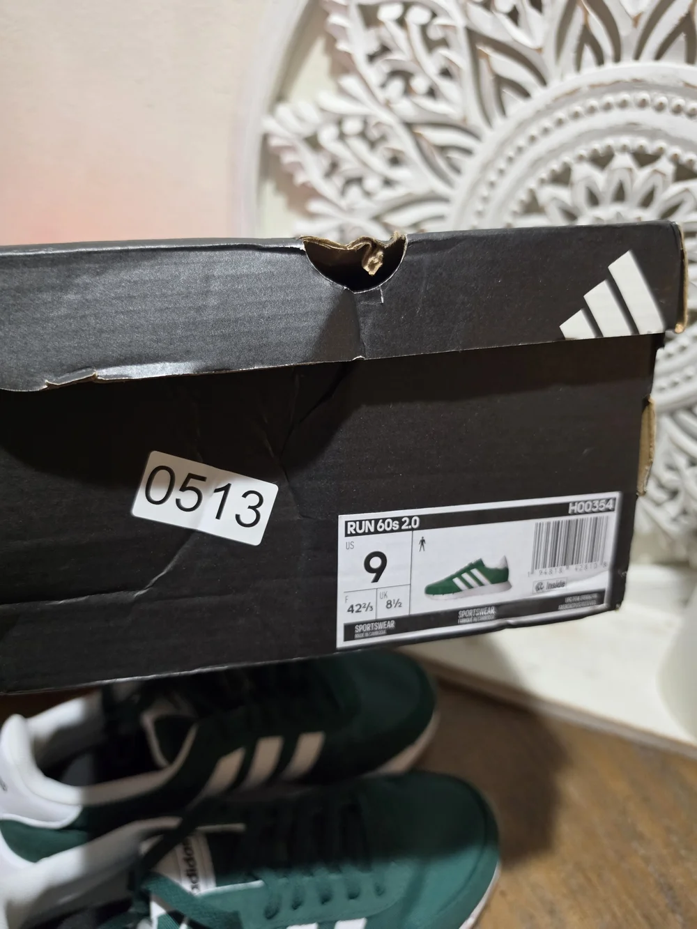 NEW Adidas Run 60s 2.0 sneakers Collegiate Green/Cloud White Mens Size 9 W/box